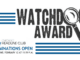 White rectangular background with black texts and blue lines. Text reads: Watchdog awards. Chicago Headline Club nominations are open. The deadline is February 12 at 11:59 p.m.
